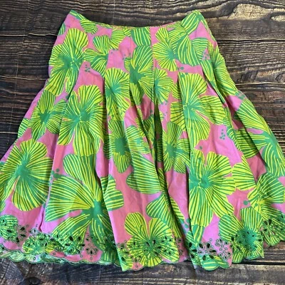 Falda LILLY PULITZER Ingrid De Colección Etiqueta Blanca Floral Plisada Ojales Dobladillo Talla 6 Foto 1 de 4