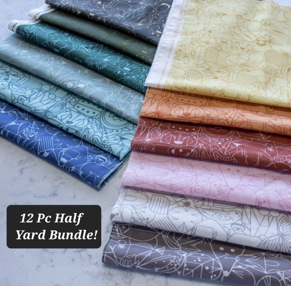 Charley Harper "End Papers Basic" 12 Pc Poplin•Half Yard Cuts•Fabric Bundle!Fast - Image 1 of 4