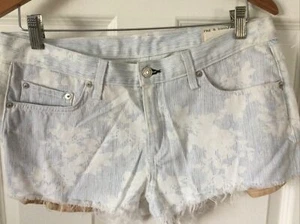 RAG & BONE Jean KAHUNA white/ blue PRINT CUT OFF SHORT raw edge SZ 30 EUC USA - Picture 1 of 9