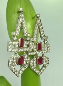 Art Deco Ohrringe 6,50 ctw natürliche Diamanten & Rubin Platin - Bild 1 von 12