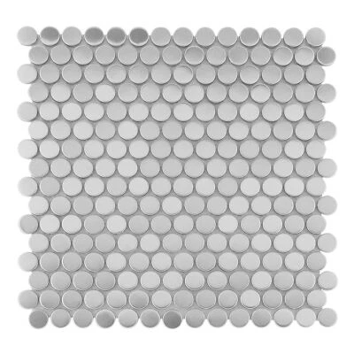 Penny Tile Round Brushed Stainless Steel Ceramic Backing Backsplash Mosaic Wall - Image 1 of 4
