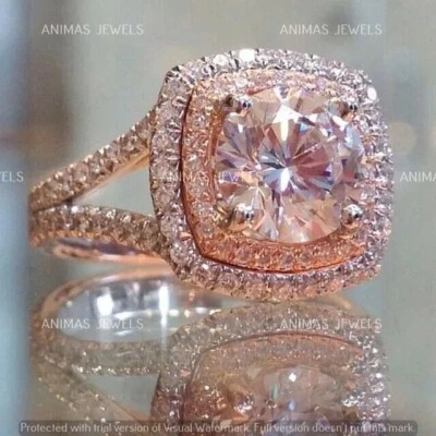 3.80ct Round Cut Lab-Created Morganite Halo Engagement Ring 14K Rose Gold Plated - Image 1 of 3