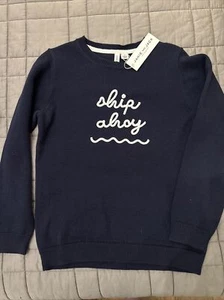 NWT Janie & Jack Crewneck Sweater Size 6 Soft Cotton Knit SHIP AHOY blue - Picture 1 of 4