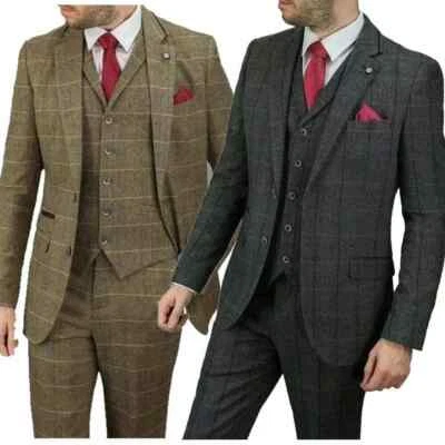 Mens Cavani Albert 3 Piece Check Reg Fit Suit Distinctive  Formal Wedding Suit — 第 1/4 张图片