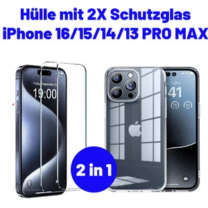 Handyhülle mit 2X Schutzglas  für iPhone 16 15 14 13 Pro Max 9H Echtglas - Bild 1 von 13