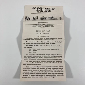 Vintage Original RULE For Playing CLUE Board GAME Parker Brothers 1949 1950 - Picture 1 of 2