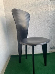 Italienischer Stuhl aus schwarzem Leder und Holz von Calligaris 1980 - Bild 1 von 10