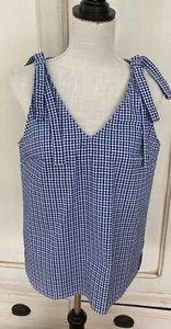 Kenar blue and white gingham check sleeveless top size M - Picture 1 of 5