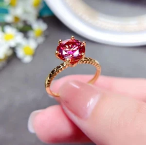 Exquisite 14K 925 Sterling Silver 2CT Blood Orange Moissanite Gemstone Ring - Picture 1 of 3