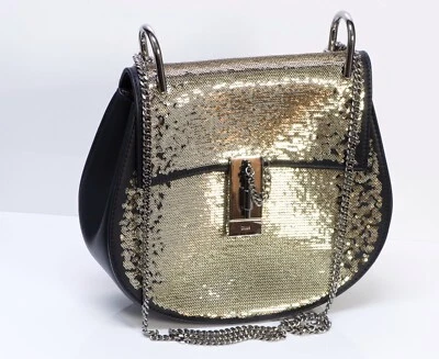 Bolso Bandolera CHLOE "Drew" Lentejuelas Cuero Negro Mediano Cadena Foto 1 de 4