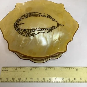 Antique Boudoir Box Amber Glass Base Celluloid Top - Picture 1 of 5