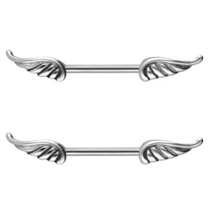 PAIR 14G STEEL ANGEL WING NIPPLE BARBELL RING PIERCING BODY JEWELRY NIPPLERINGS - Picture 1 of 3