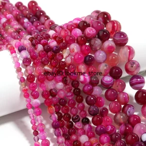 Natürliche Rose Gestreift Achat Stein Perlen für Armband Halskette Schmuckherstellung Zum Selbermachen - Bild 1 von 16