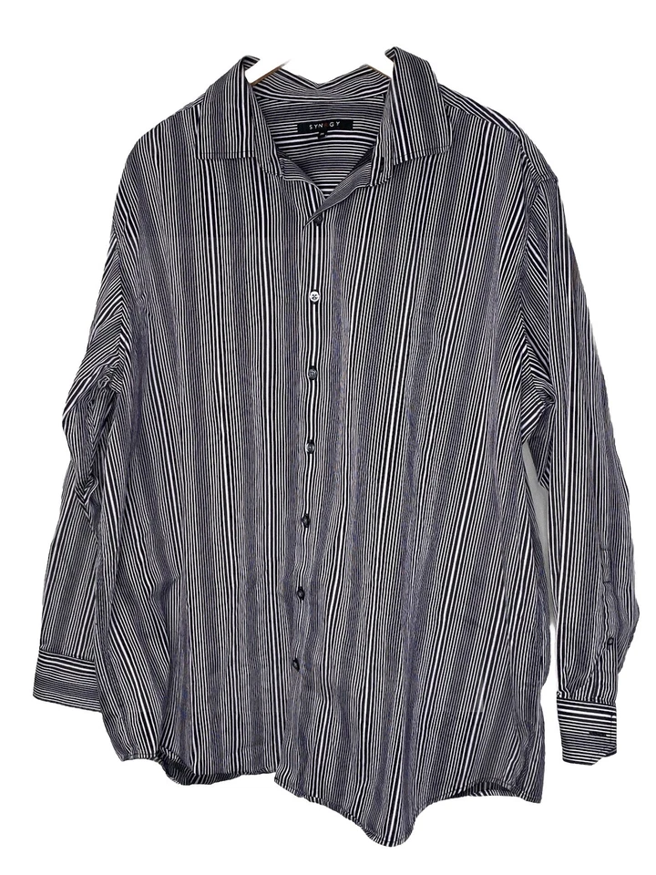 SYNRGY Men’s Long sleeve button down Shirt black white striped cotton Size 2xl - Image 1 of 4