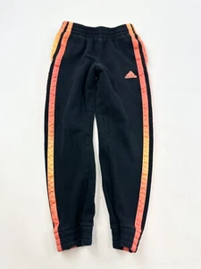 Adidas Sweatpants Boys M Medium Black Joggers Orange Stripes Fleece - Picture 1 of 7