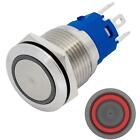 Stainless Steel Push Button Flat Ø19mm Ring Led Red Ip65 2,8X0,5Mm Pins 250V 3A