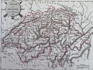 Switzerland Geneva Zurich Berne Basel 1822 Perrot Scarce Miniature Map - Picture 1 of 2