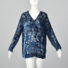 XL 1920s Silk Devore Blouse 20s Burnout Silk Large Sheer Blue Vintage Velvet Top