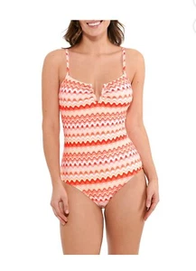 Sea & Her Women's swimsuit bath-suit Aztec V-Neck One Piece orange zigzag Large - Picture 1 of 13