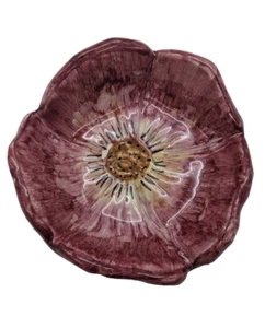Two (2) Vietri Italian Trinket Dishes Deep Pink Burgundy-Two Floral Shapes 5" D - Picture 1 of 14
