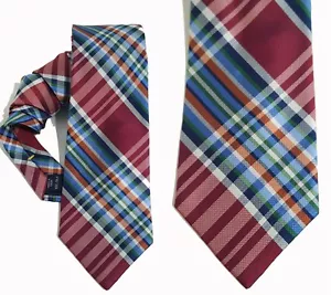 Nautica NUEVO Rojo Delgado a Cuadros Cuello Corbata Seda $55 T16 - Imagen 1 de 3