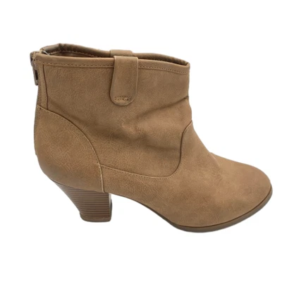 Bota Style & Co Donia Feminina 8 M Couro Marrom Zíper Traseiro Bloco Salto Botinha - Imagem 1 de 4