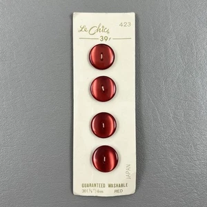 Le Chic 423 Red Round Size 30 3/4” 2 Hole Buttons 4 Count Japan On Card - Picture 1 of 3