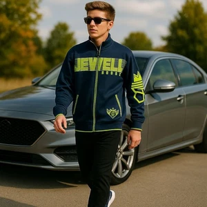 Jewel House XL Blue Neon Green Zip Up Track Jacket Streetwear Y2K Graphic Compas - Picture 1 of 10