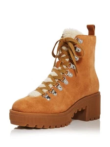 AQUA Womens Brown 1" Platform Grady Toe Block Heel Leather Combat Boots 9 M - Picture 1 of 11