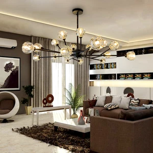 18Light Crystal Sputnik Chandelier G9 LED Pendant Lighting Ceiling Fixture Black - Picture 1 of 14