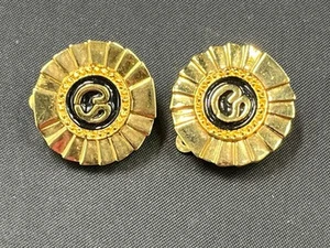 St John Signed Gold Tone With Black Enamel SJ Logo Clip Earrings 1” Diameter - Picture 1 of 6