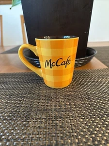 McDonald's McCafe Orange Picnic Tablecloth Pattern 4" x 3.5" Coffee Mug, Unused - Picture 1 of 3