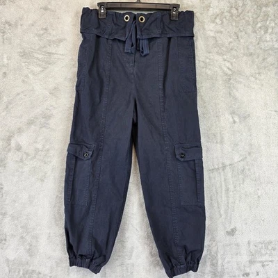 Pantalones Ulla Johnson para mujer 6 azul marino cargo joggers bolsa de papel cintura cordón Foto 1 de 4