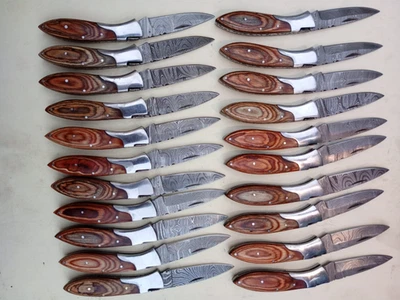 LOT of 20pcs Damascus Steel Folding knife, Pocket Knives With Leather Sheath - Image 1 of 4