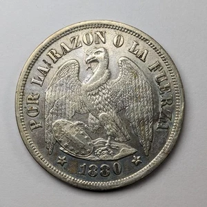 Chile 1880 1 peso .900 plata fina .7234 oz - Imagen 1 de 3