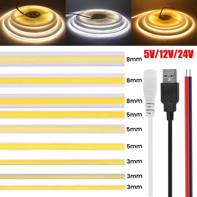 COB LED Streifen WW/NW/CW Lichtband Stripe Lichterkette Selbstklebend 5V 12V 24V - Bild 1 von 4