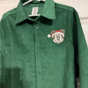 NUOVO Disney Parks Verde Topolino Natale Babbo Natale Velluto a coste Bottoni Donna L - Foto 1 di 9