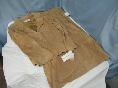Margaret Godfrey Suede Leather Skirt Suit Tan Jacket- Size 14 Skirt-Size 16 (B5) - Image 1 of 4