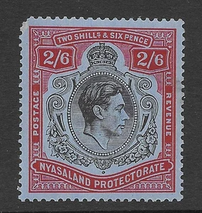 NYASALANDIA 1938-44, KGVI, 2/6 NEGRO Y ROJO SOBRE AZUL, SG 140. SIN MONTAR COMO NUEVO - Imagen 1 de 2