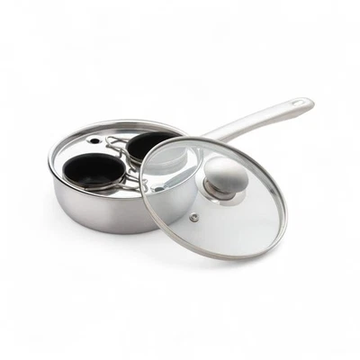 Egg Poacher Fry Pan 2-Cup 18/10 Stainless Steel Dishwasher Safe Glass Lid - Image 1 of 4