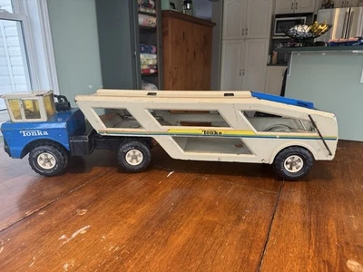 "Camión de acero prensado Tonka Mighty Carrier 34"" azul y blanco vintage raro" Foto 1 de 4