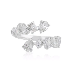 Impresionante anillo de diamantes naturales multiforma de oro blanco macizo de 14 quilates 1,85 CTW - Imagen 1 de 3