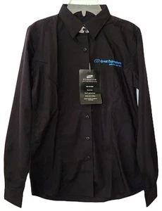 ULTRA CLUB 8355L Womens Custom Logo Broadcloth Button-up SHIRT Black S NWT - Picture 1 of 2