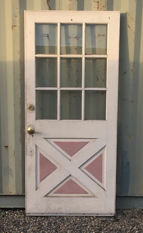 Antique vintage 9 Pane glass Door Farmhouse Solid Wood Chippy Paint we ship$$ Cover