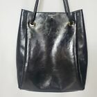 Black Faux Leather Carryall Handbag Purse Double Handle Bottom Studs Patent
