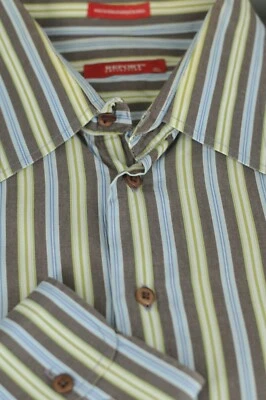 REPORT Collection Men's Brown Blue & Green Stripe Cotton Casual Shirt XL Xlarge - Image 1 of 4