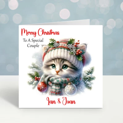 OPALDESIGNS Christmas Card Personalised Cat Friend Daughter Neighbour Mum Grandma Niece