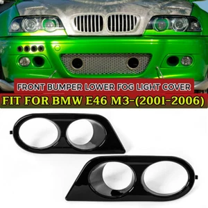 2X Gloss Black Front Fog Light Cover Grille Trim For BMW E46 M3 2001-2006 2-Door - Picture 1 of 10