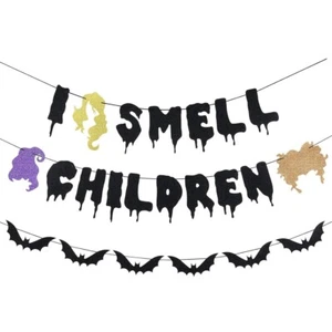 I Smell Children Banner and Bats Halloween Banner Hocus Pocus Glitter Banner - Picture 1 of 3