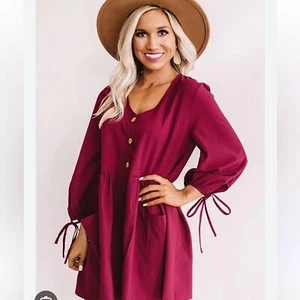 Nuevo Entro Talla L Borgoña Bohemio Babydoll Túnica Vestido Western Boho Navidad - Imagen 1 de 4